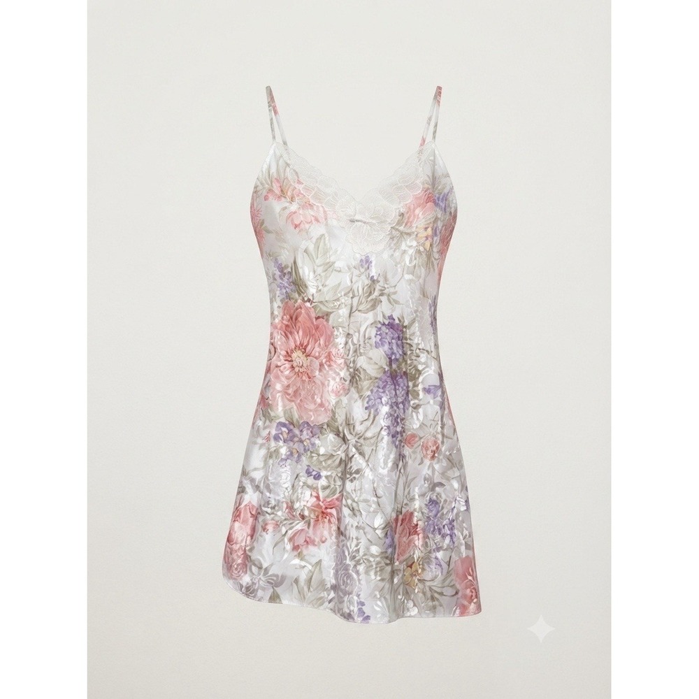 Vtg Floral Slip Dress Girly 80s Y2K Mini Satin USA Retro Vintage Small